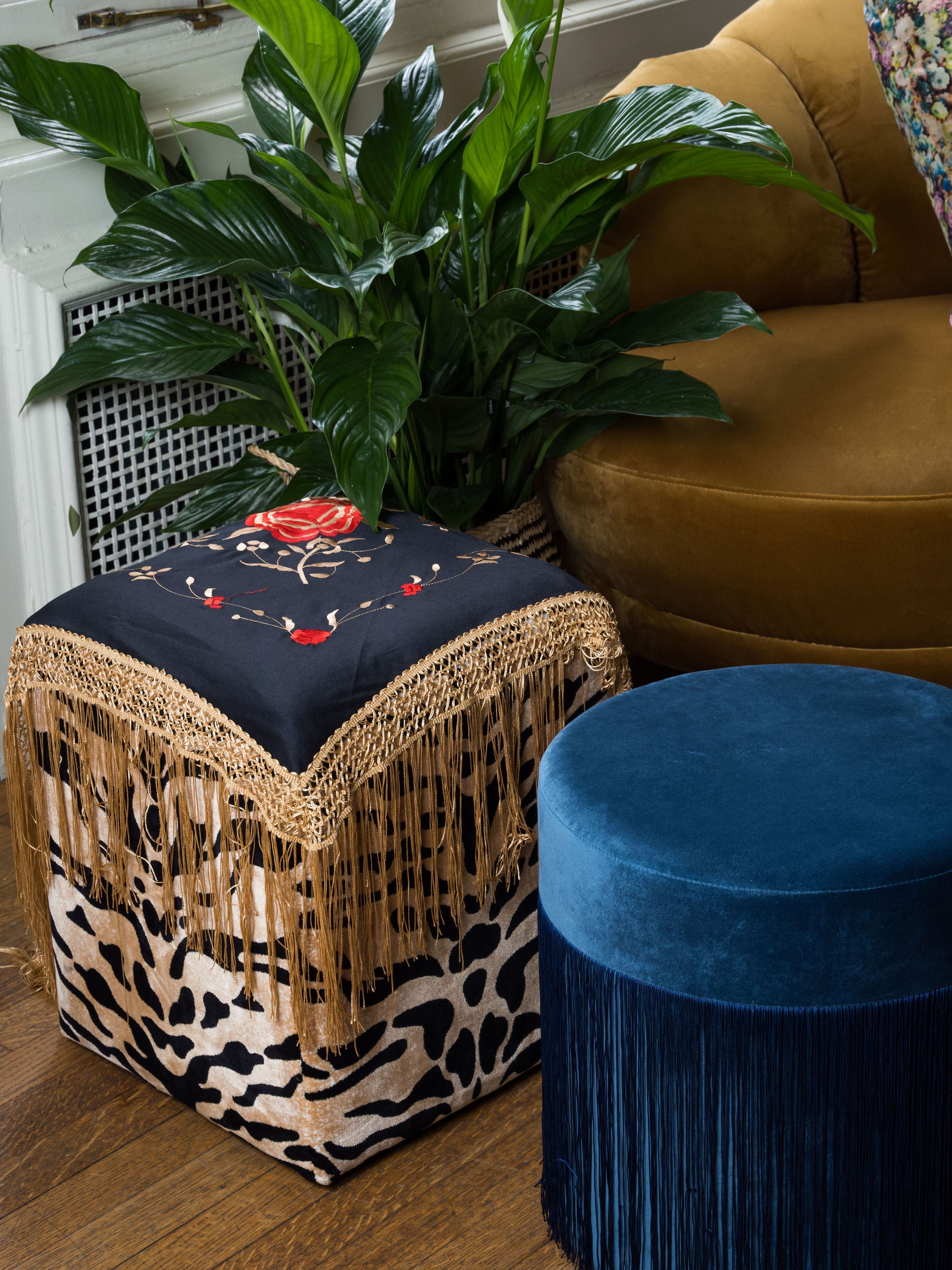 DEEP BLUE SEA TASSLED OTTOMAN