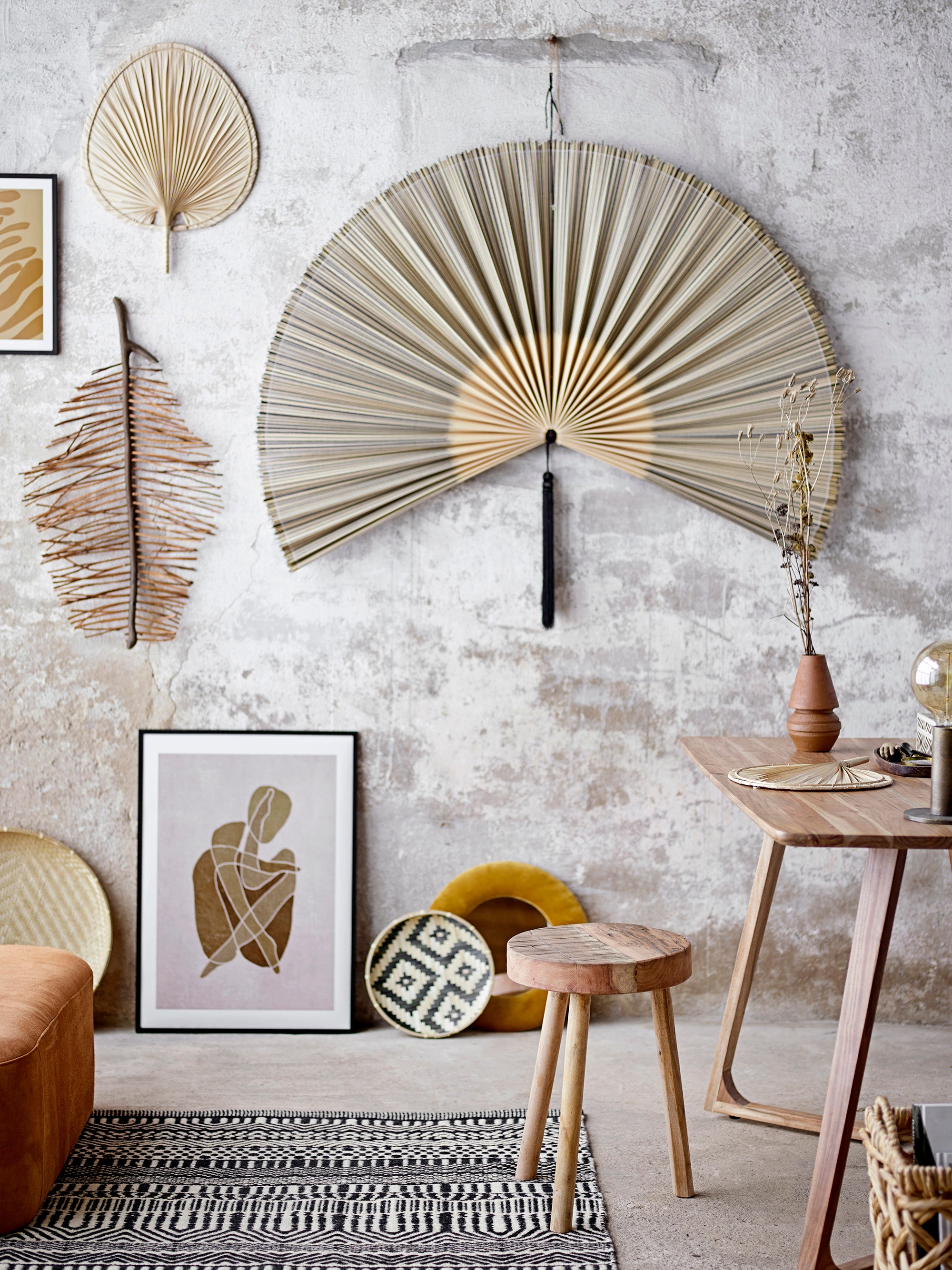 Natural bamboo fan wall hanging large deals