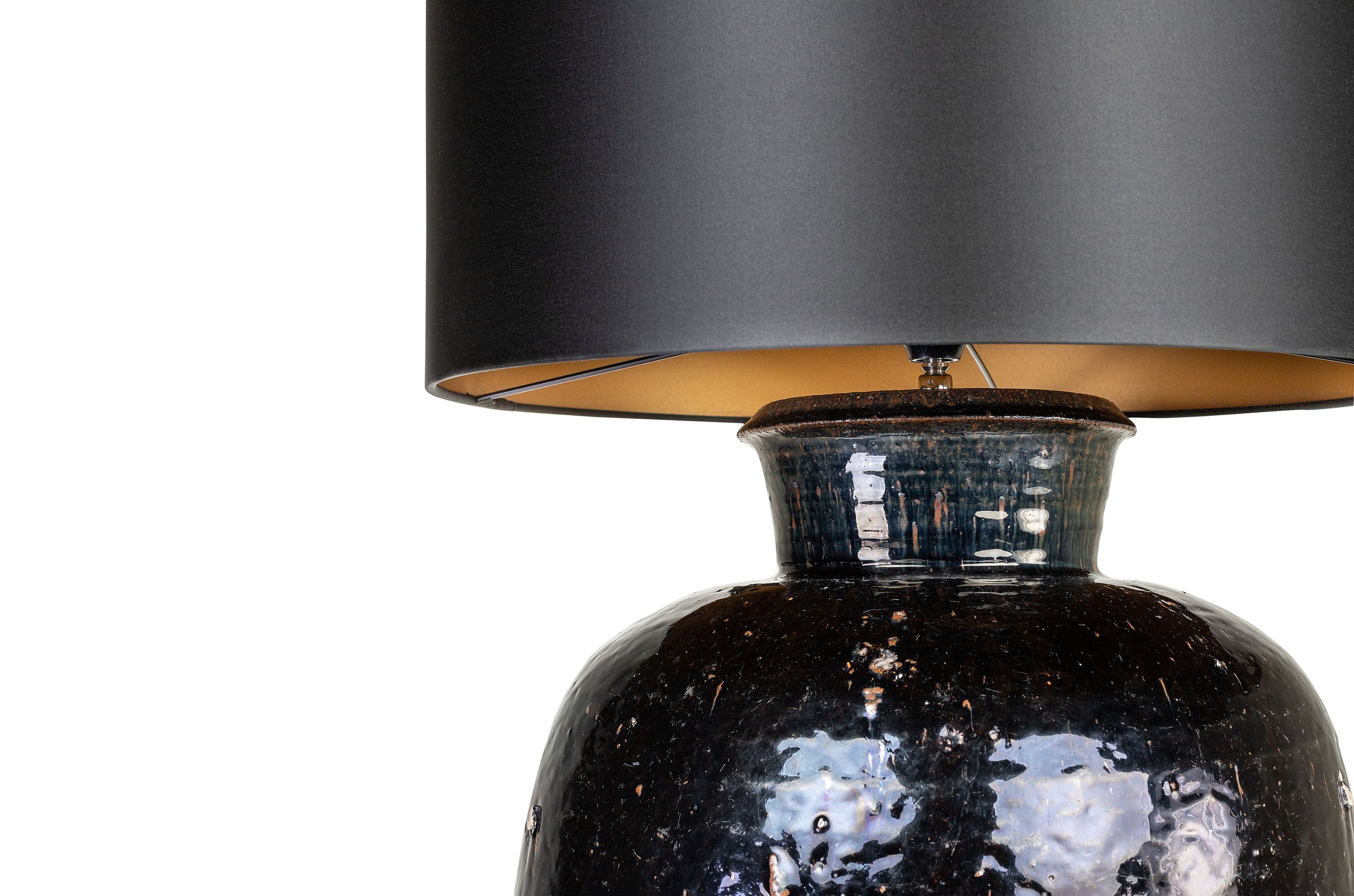 ANTIQUE URN LAMP BLACK SHADE