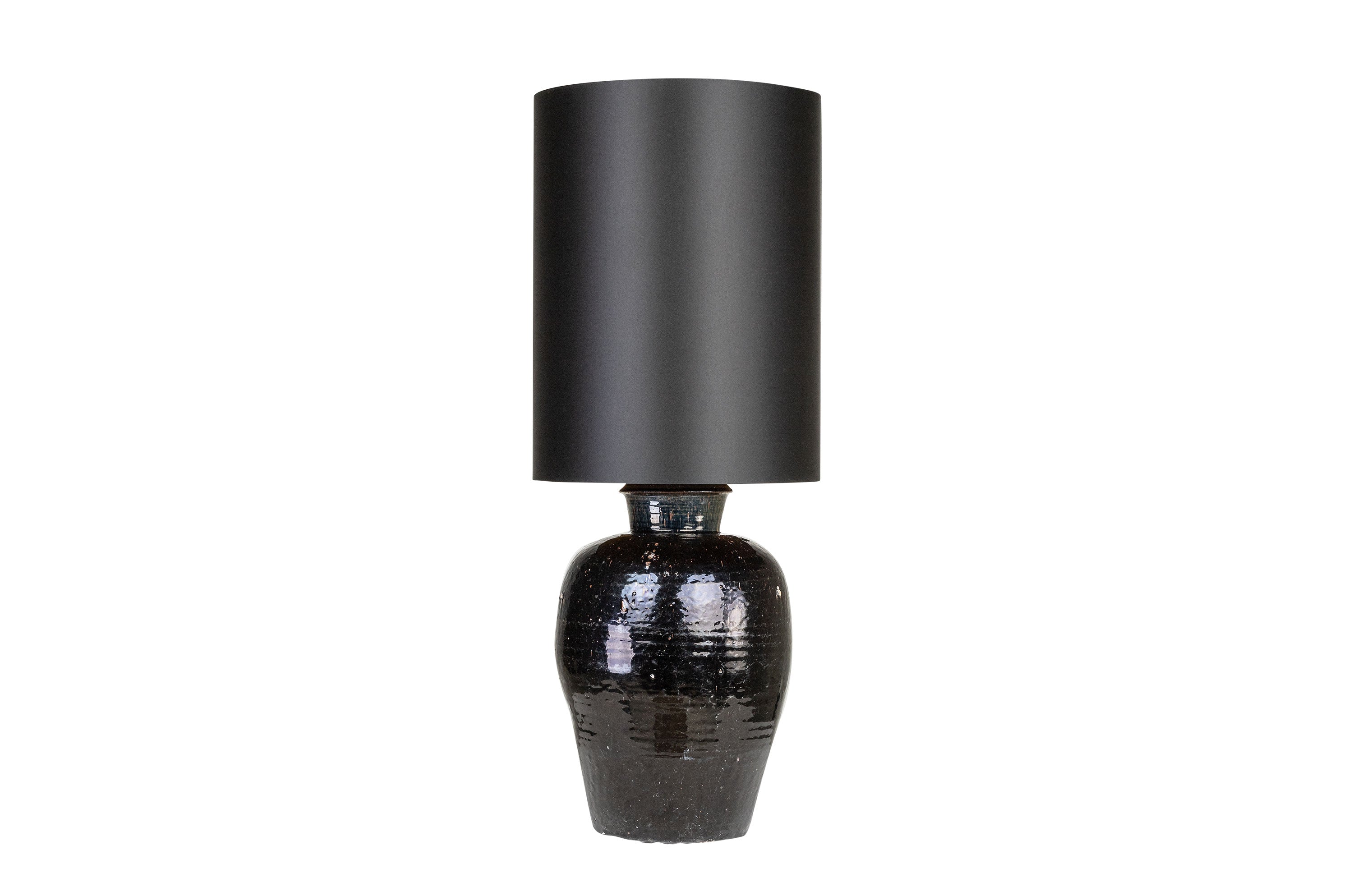 ANTIQUE URN LAMP BLACK SHADE