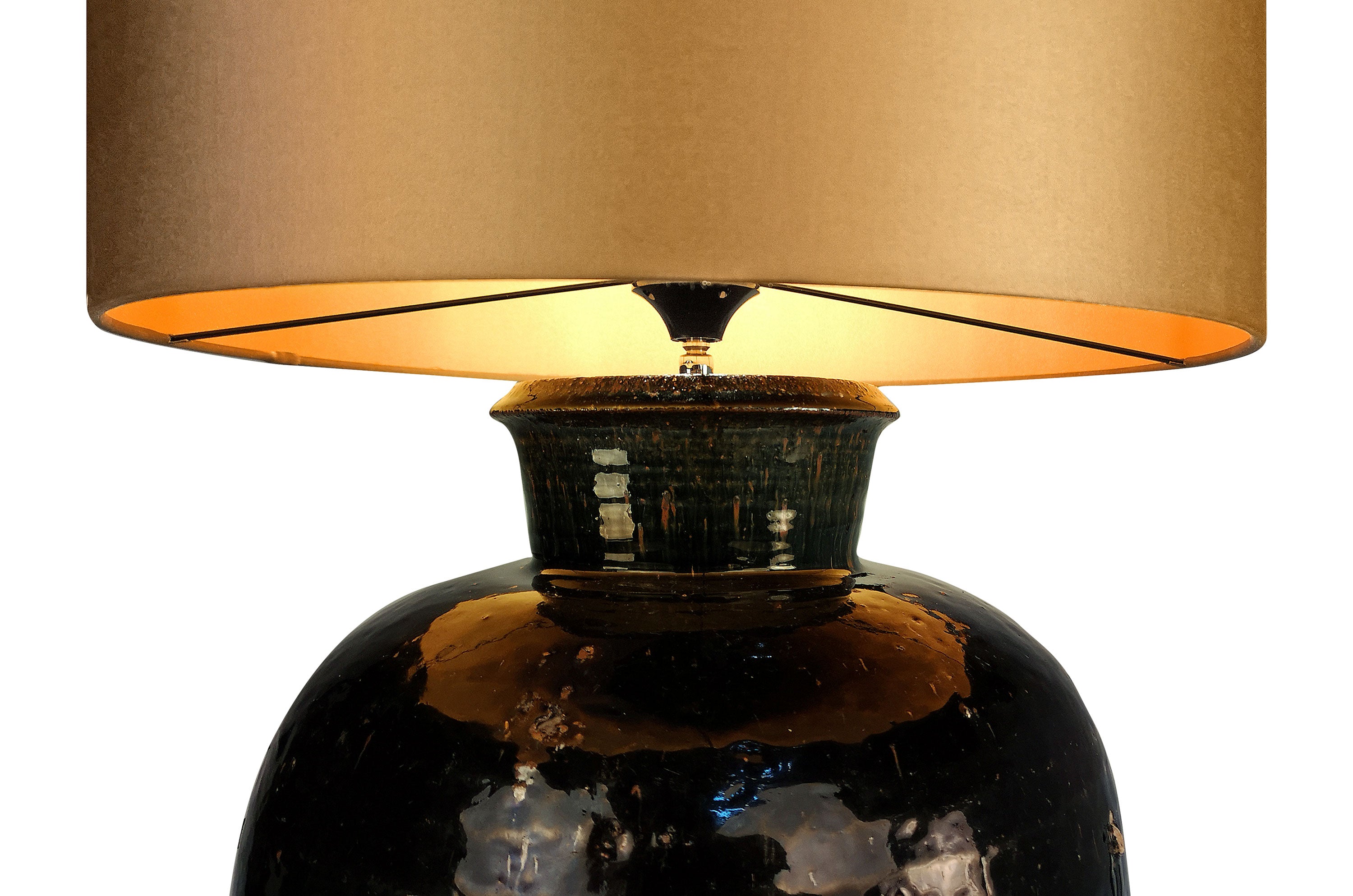 ANTIQUE URN LAMP GOLD SHADE