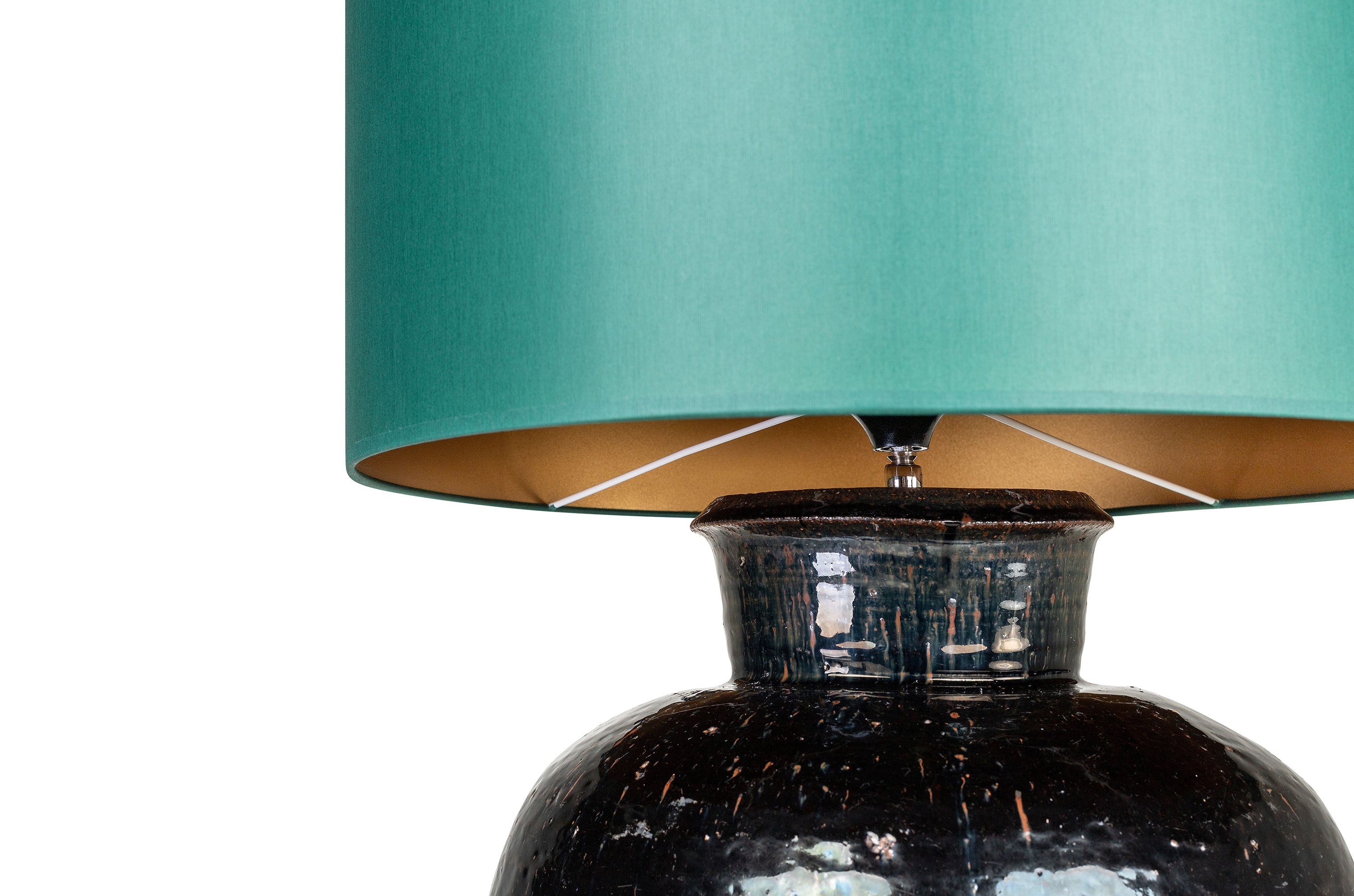 ANTIQUE URN LAMP GREEN SHADE