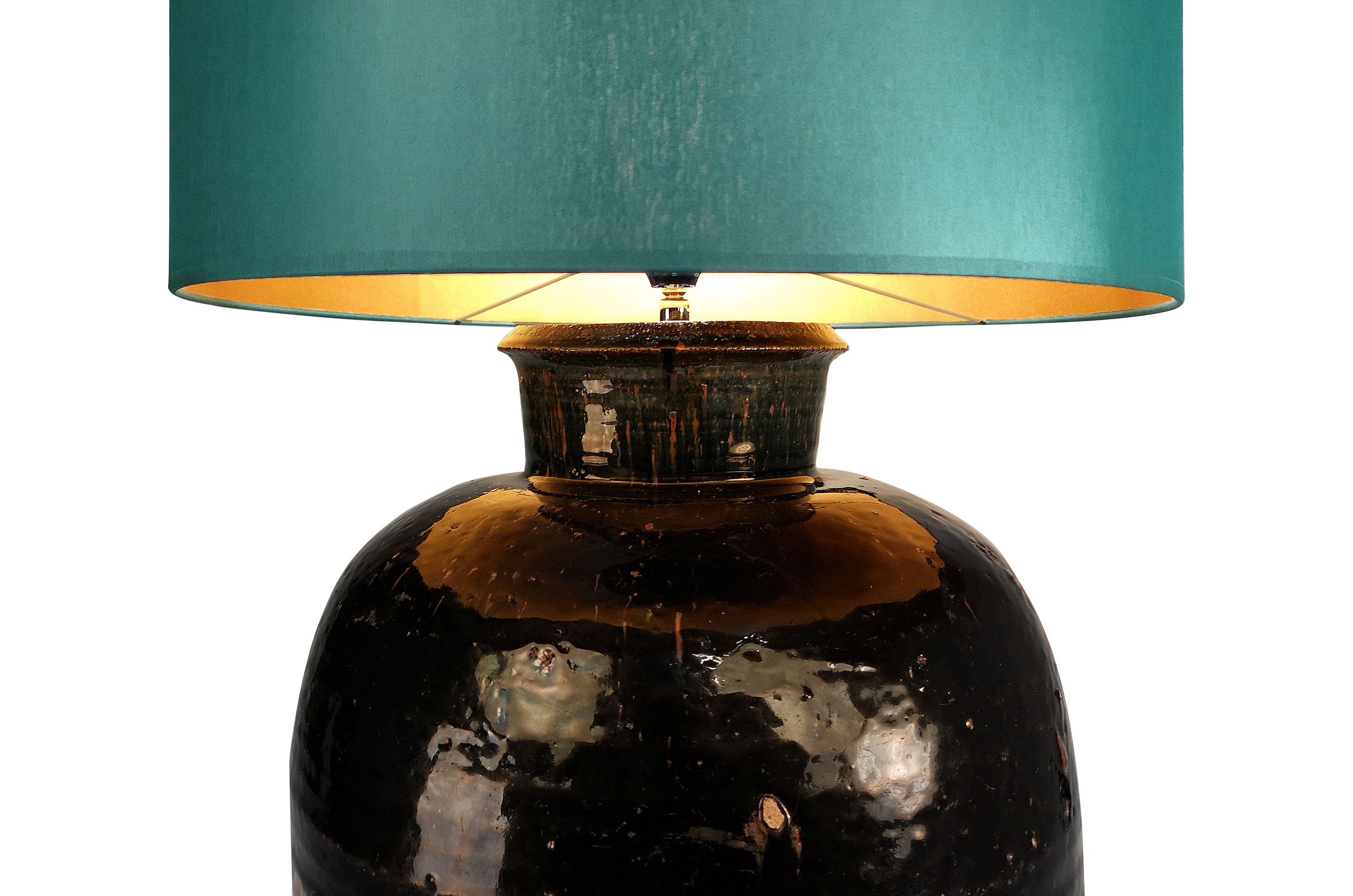 ANTIQUE URN LAMP GREEN SHADE
