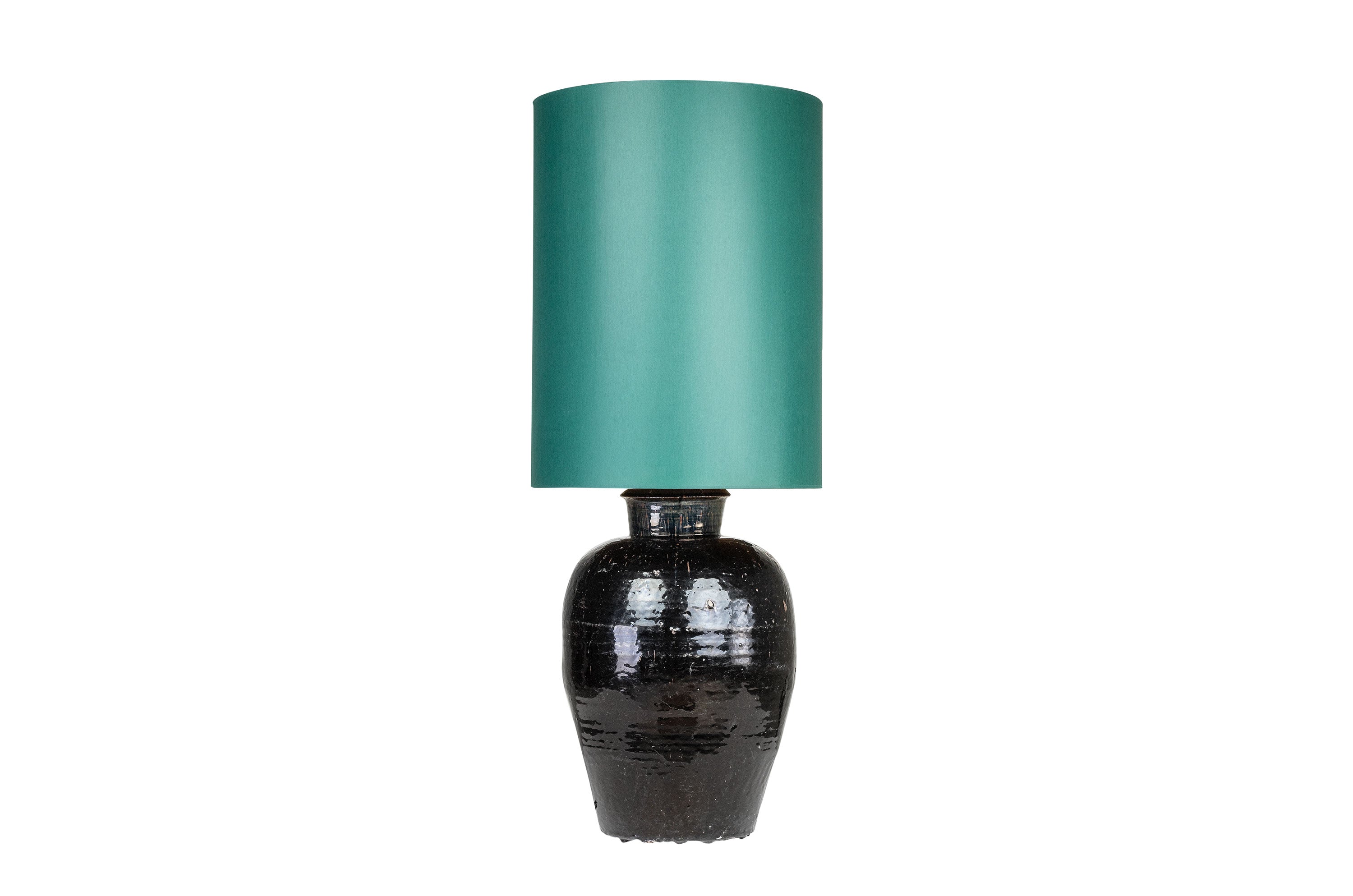 ANTIQUE URN LAMP GREEN SHADE