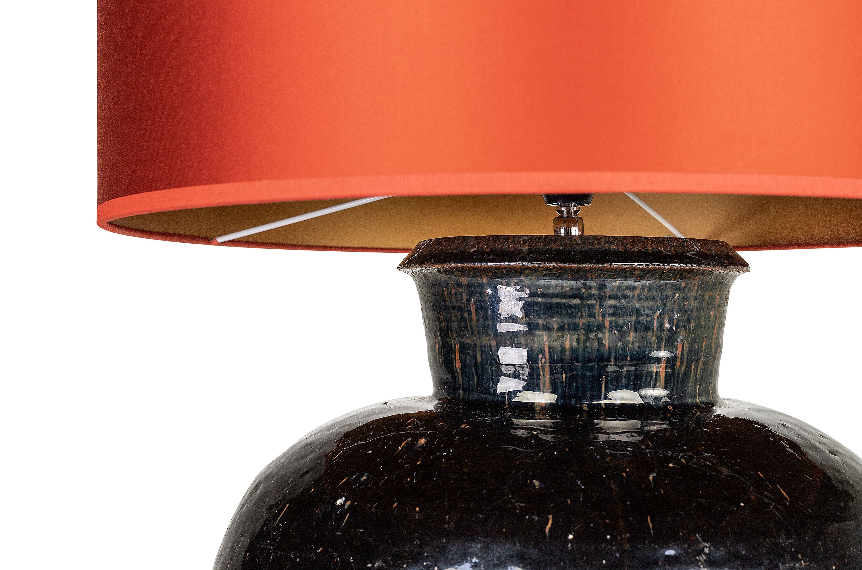 ANTIQUE URN LAMP ORANGE SHADE
