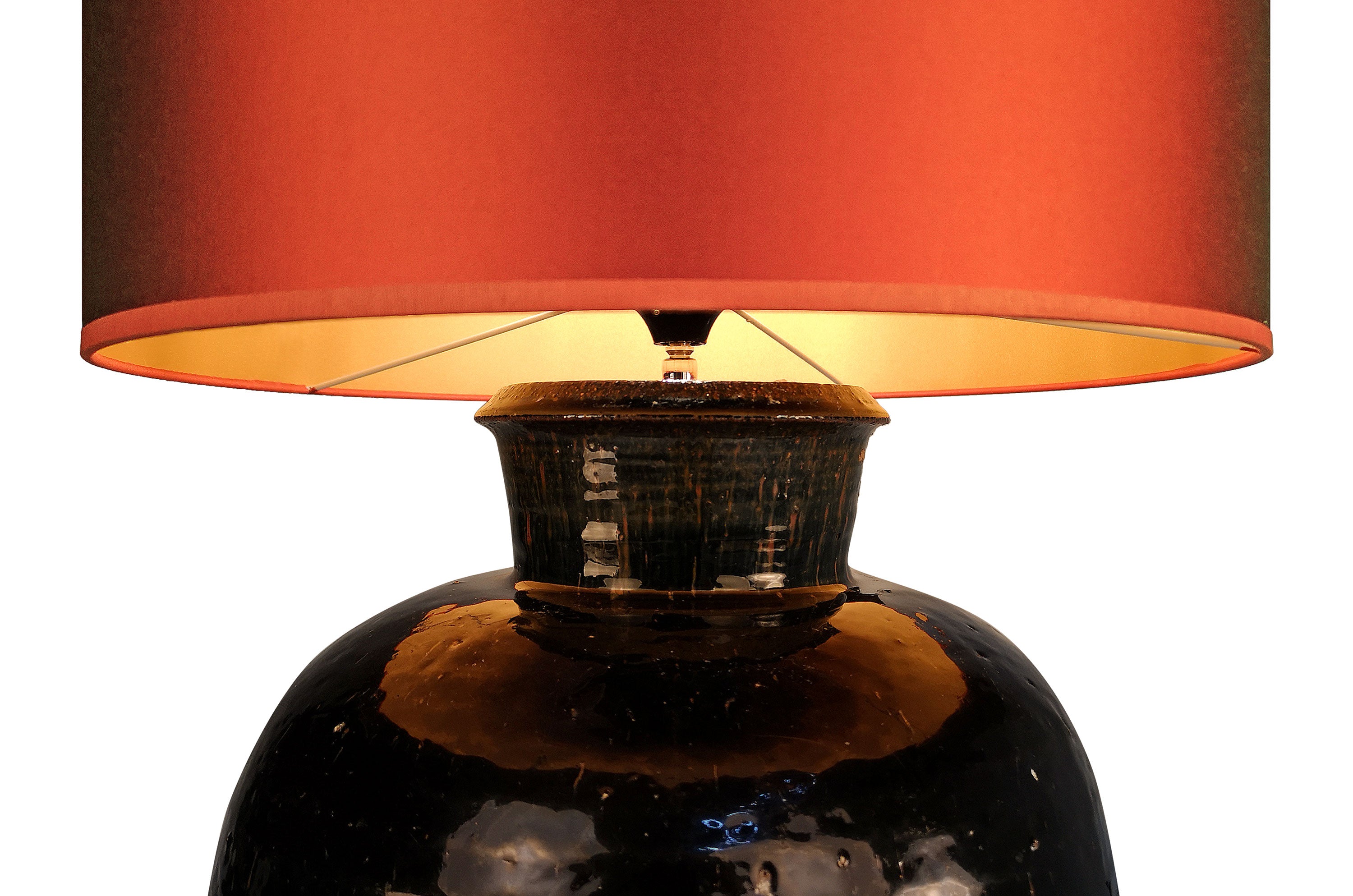 ANTIQUE URN LAMP ORANGE SHADE