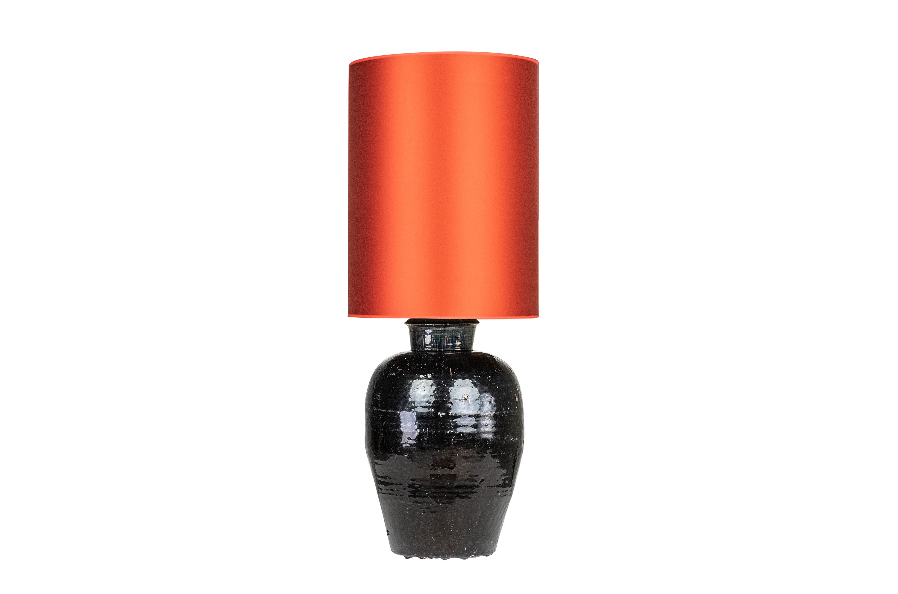 ANTIQUE URN LAMP ORANGE SHADE