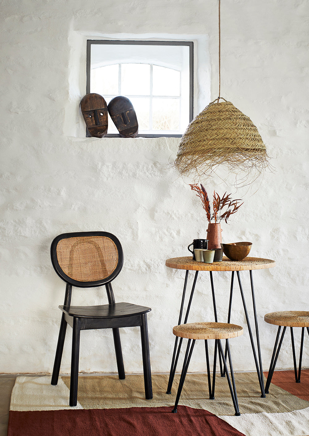 WOODEN CHAIR WITH RATTAN